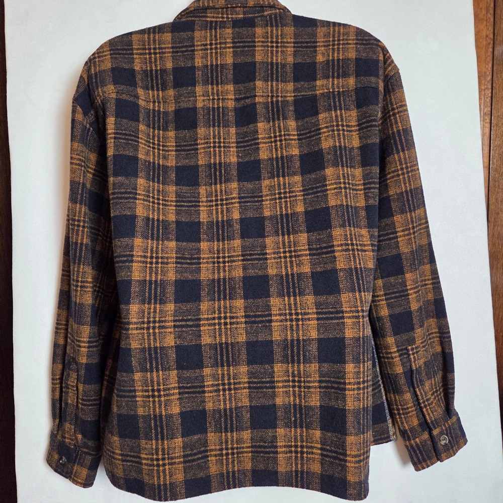 Forever 21 Brown Navy‎ Plaid Heavy Wool Blend Shacket Men L Bandana Print Grunge - Picture 5 of 5
